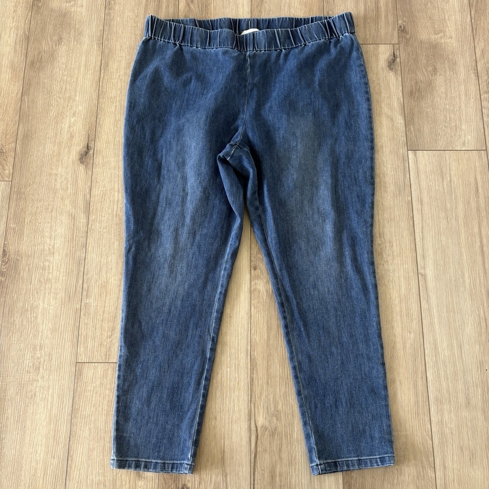 Soft Surroundings Pull On Jeans Blue Sz XXL‎ 2X Elastic Waist Skinny Leg Stretch